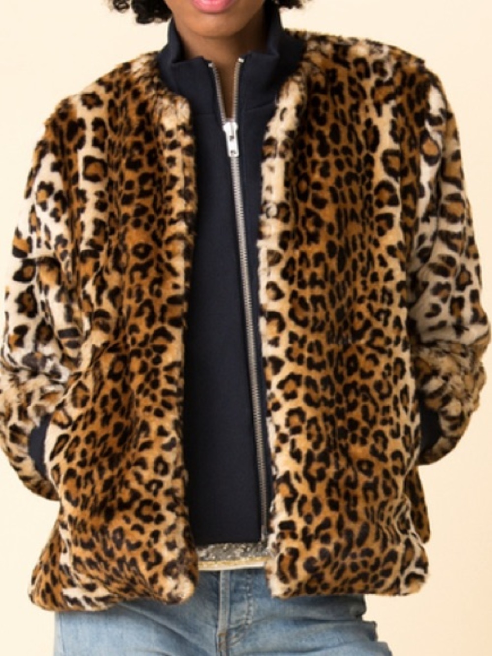 GANNI Ferris Faux Fur Leopard Print Oversized Bomber Jacket Size 34 US XS - Picture 2 of 7